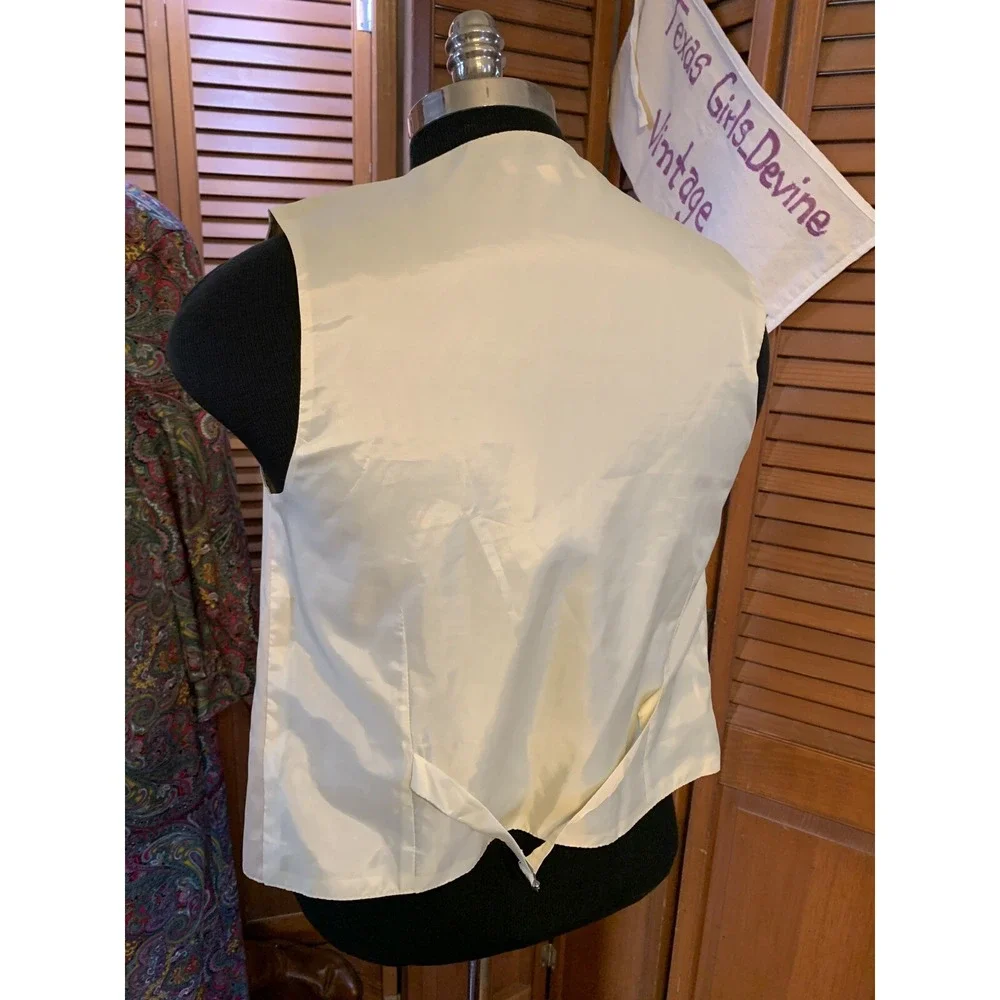 Men's Vesuvio Napoli Cream 4 Bttn Satin Tuxedo Vest prom party Sz S Belt Back